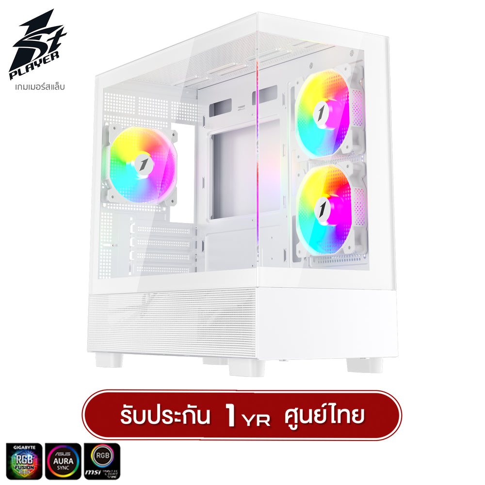 1ST Player MIKU Mi5 Panorama Tempered Glass M-ATX GAMING CASE with F7 ARGB Cooling Fan x3