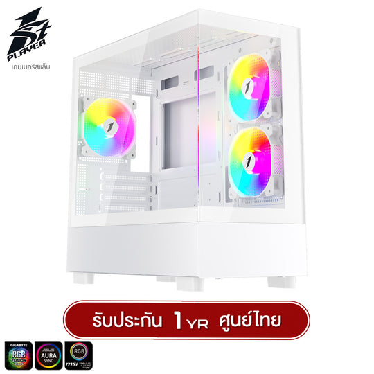 1ST Player MIKU Mi5 Panorama Tempered Glass M-ATX GAMING CASE with F7 ARGB Cooling Fan x3