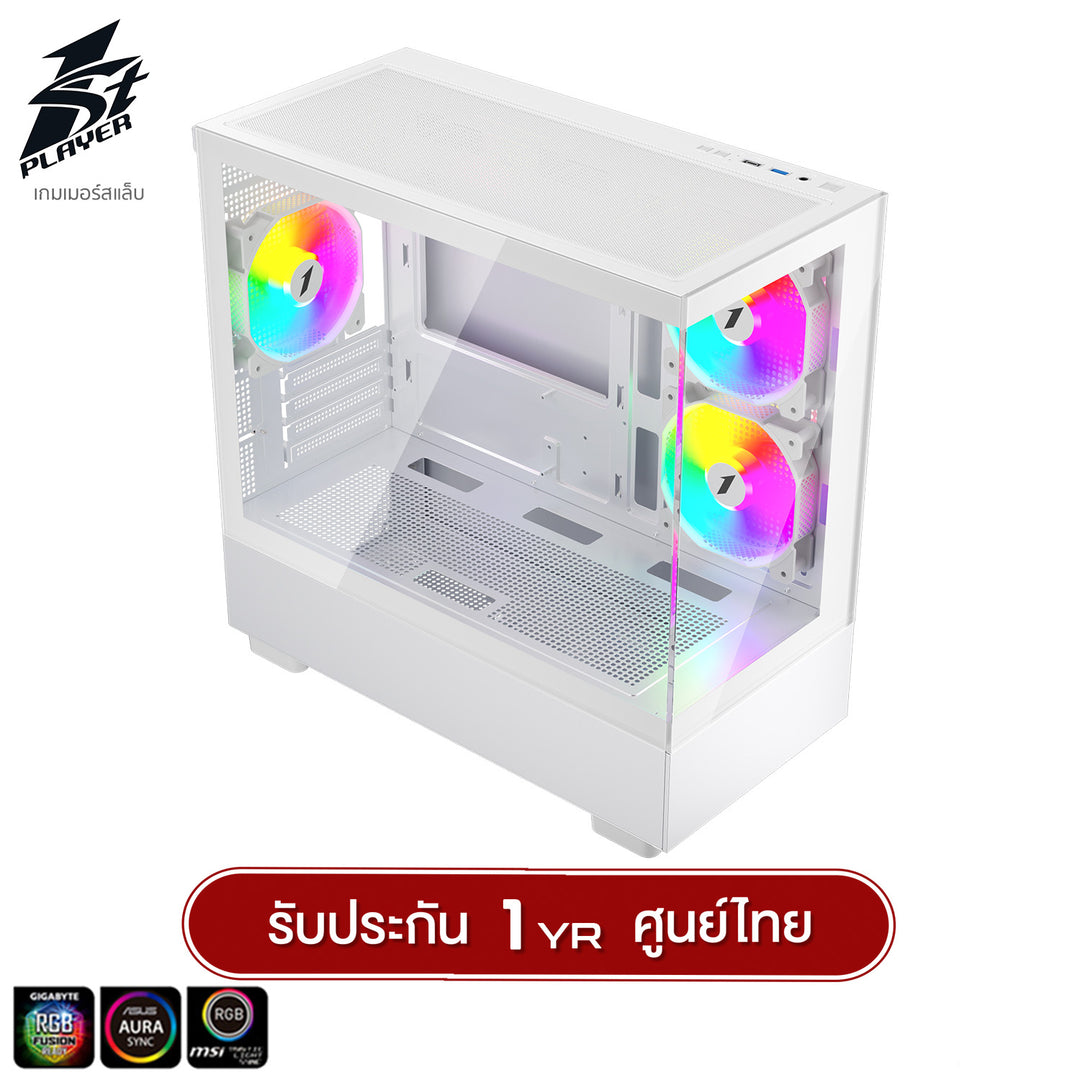 1ST Player MIKU Mi5 Panorama Tempered Glass M-ATX GAMING CASE with F7 ARGB Cooling Fan x3