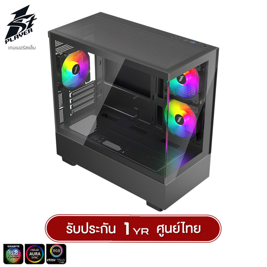 1ST Player MIKU Mi5 Panorama Tempered Glass M-ATX GAMING CASE with F7 ARGB Cooling Fan x3