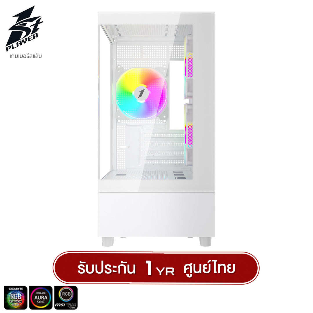 1ST Player MIKU Mi5 Panorama Tempered Glass M-ATX GAMING CASE with F7 ARGB Cooling Fan x3