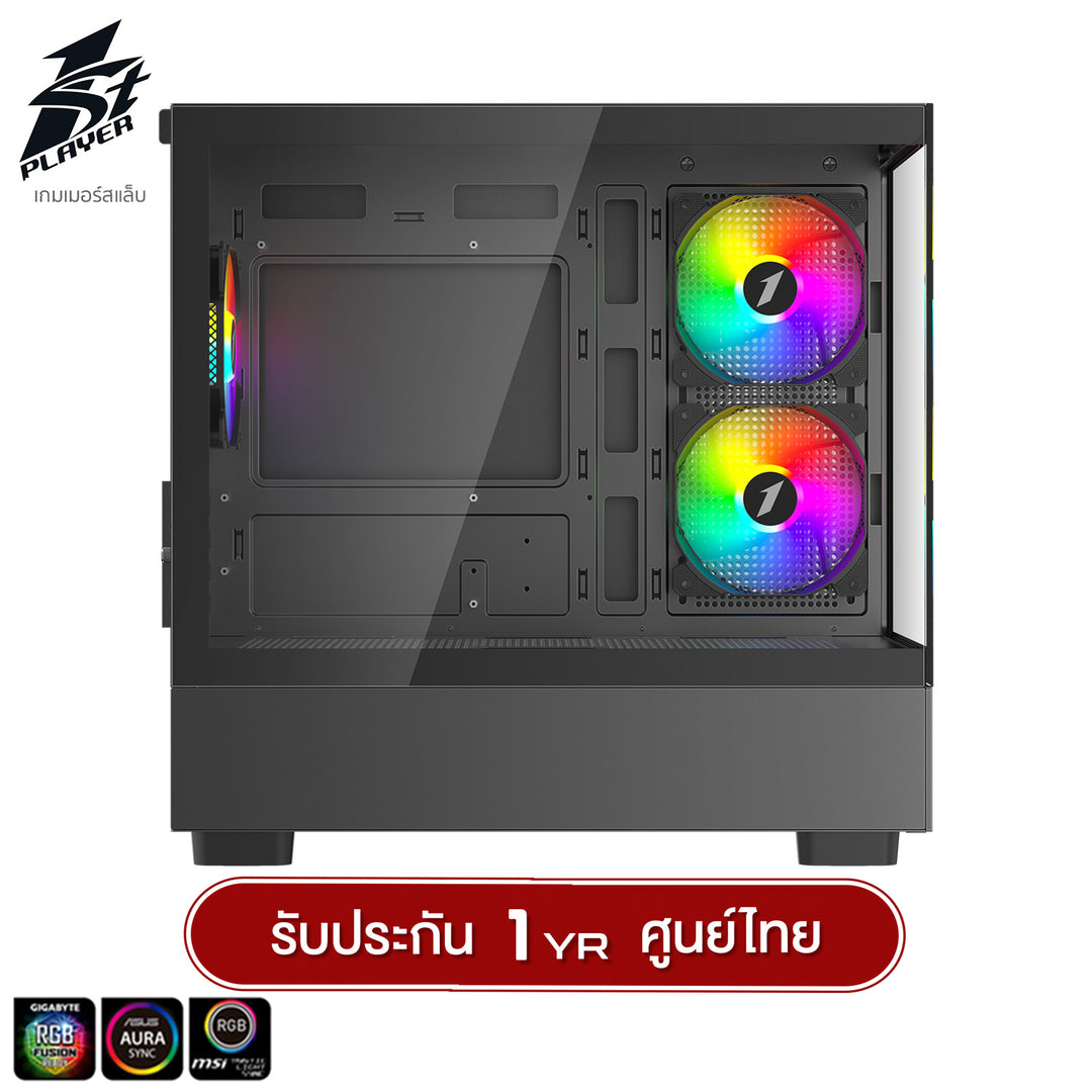 1ST Player MIKU Mi5 Panorama Tempered Glass M-ATX GAMING CASE with F7 ARGB Cooling Fan x3