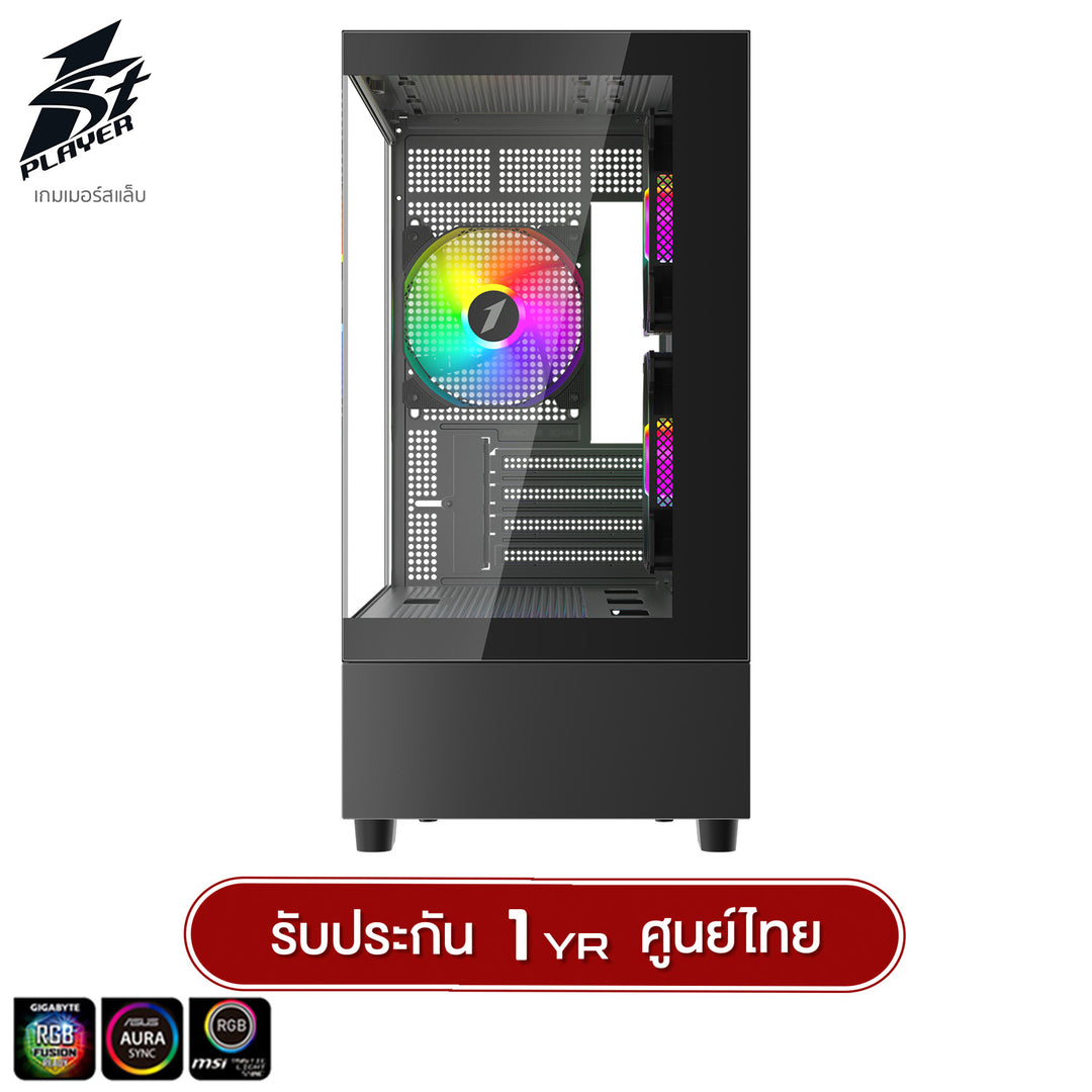 1ST Player MIKU Mi5 Panorama Tempered Glass M-ATX GAMING CASE with F7 ARGB Cooling Fan x3