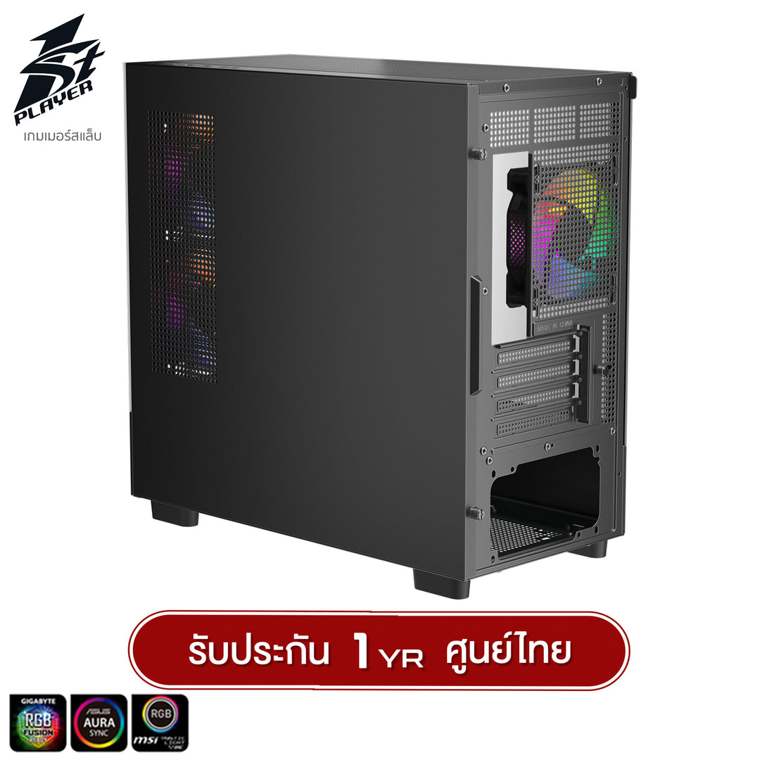 1ST Player MIKU Mi5 Panorama Tempered Glass M-ATX GAMING CASE with F7 ARGB Cooling Fan x3