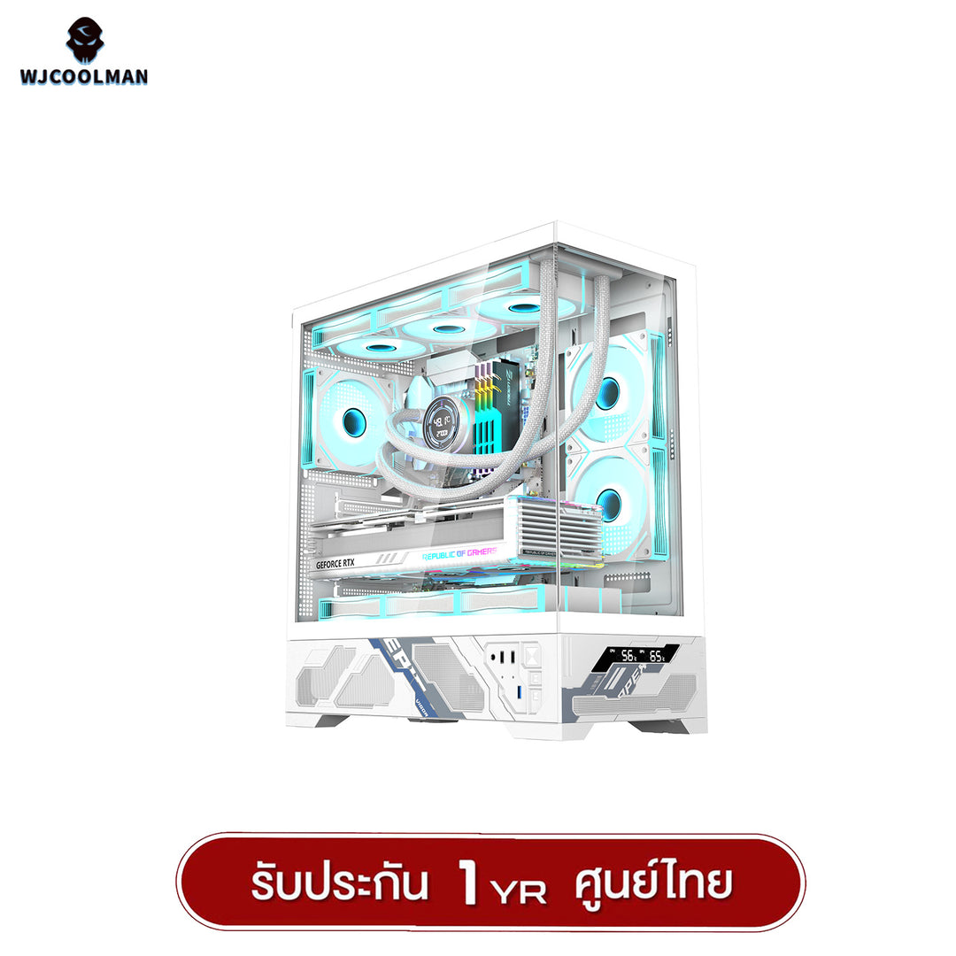 เคสคอมพิวเเตอร์ WJCOOLMAN Mille ATX Analog Screen Panorama Tempered Glass Gaming Case รับประกัน 1 ปี