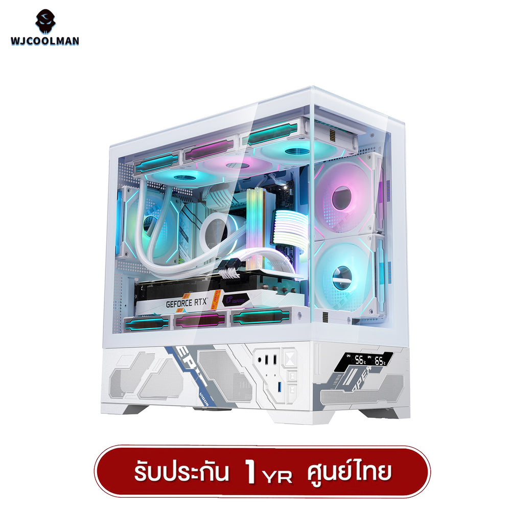 เคสคอมพิวเเตอร์ WJCOOLMAN Mille M-ATX Analog Screen Panorama Tempered Glass Gaming Case รับประกัน 1 ปี