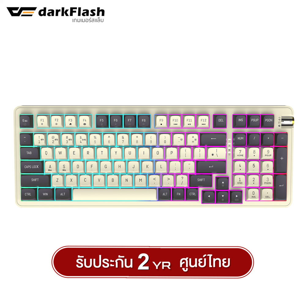 คีย์บอร์ดเกมมิ่ง DarkFlash DF98 Tri-Mod(Wired+2.4G+BT) Gasket RGB Mechanical keyboard Yellow Switch รับประกัน 2 ปี