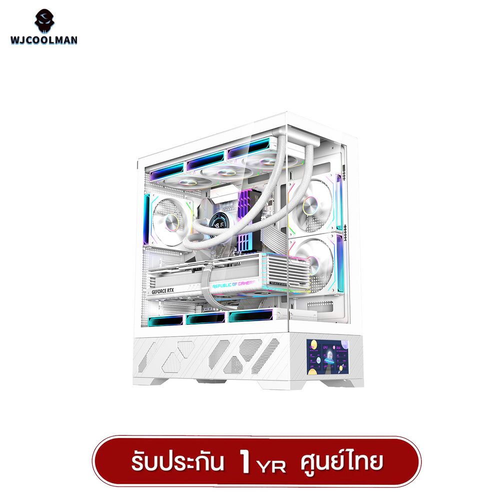 เคสคอมพิวเเตอร์ WJCOOLMAN 215 ATX-X LCD-SubScreen Panorama Tempered Glass Gaming Case รับประกัน 1 ปี