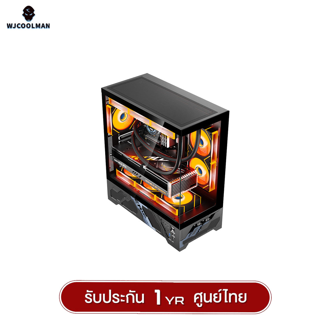 เคสคอมพิวเเตอร์ WJCOOLMAN Mille ATX Analog Screen Panorama Tempered Glass Gaming Case รับประกัน 1 ปี