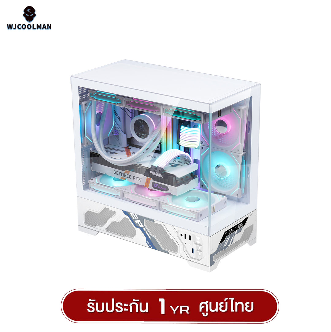 เคสคอมพิวเเตอร์ WJCOOLMAN Mille M-ATX Analog Screen Panorama Tempered Glass Gaming Case รับประกัน 1 ปี