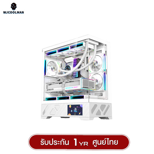 เคสคอมพิวเเตอร์ WJCOOLMAN 215 ATX-X LCD-SubScreen Panorama Tempered Glass Gaming Case รับประกัน 1 ปี