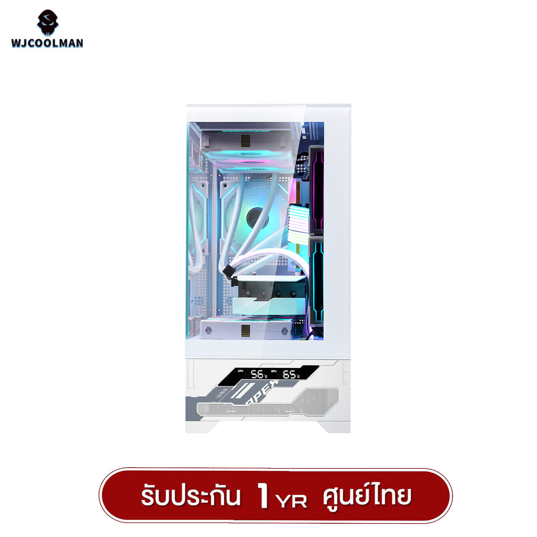 เคสคอมพิวเเตอร์ WJCOOLMAN Mille M-ATX Analog Screen Panorama Tempered Glass Gaming Case รับประกัน 1 ปี