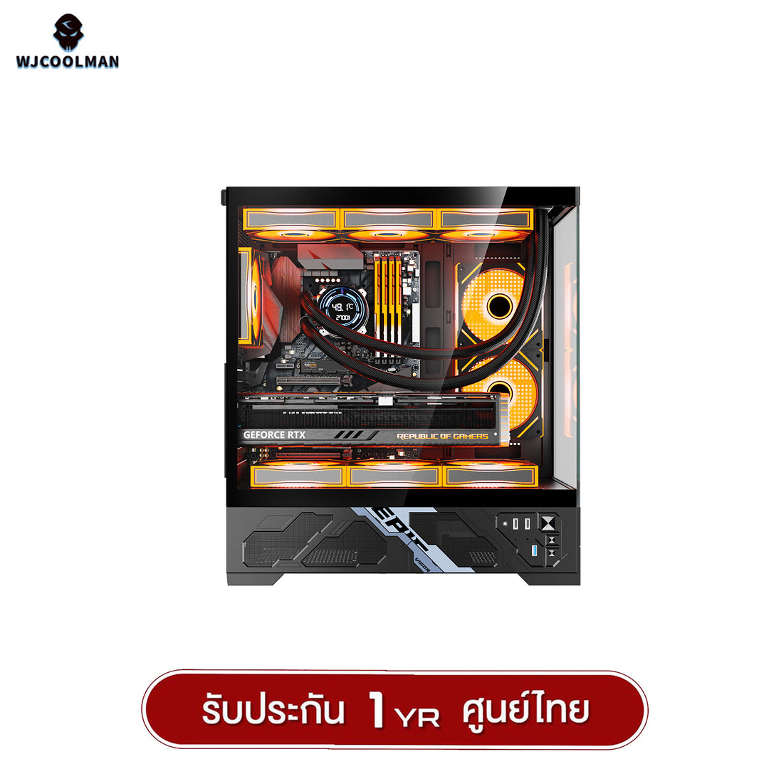 เคสคอมพิวเเตอร์ WJCOOLMAN Mille ATX Analog Screen Panorama Tempered Glass Gaming Case รับประกัน 1 ปี