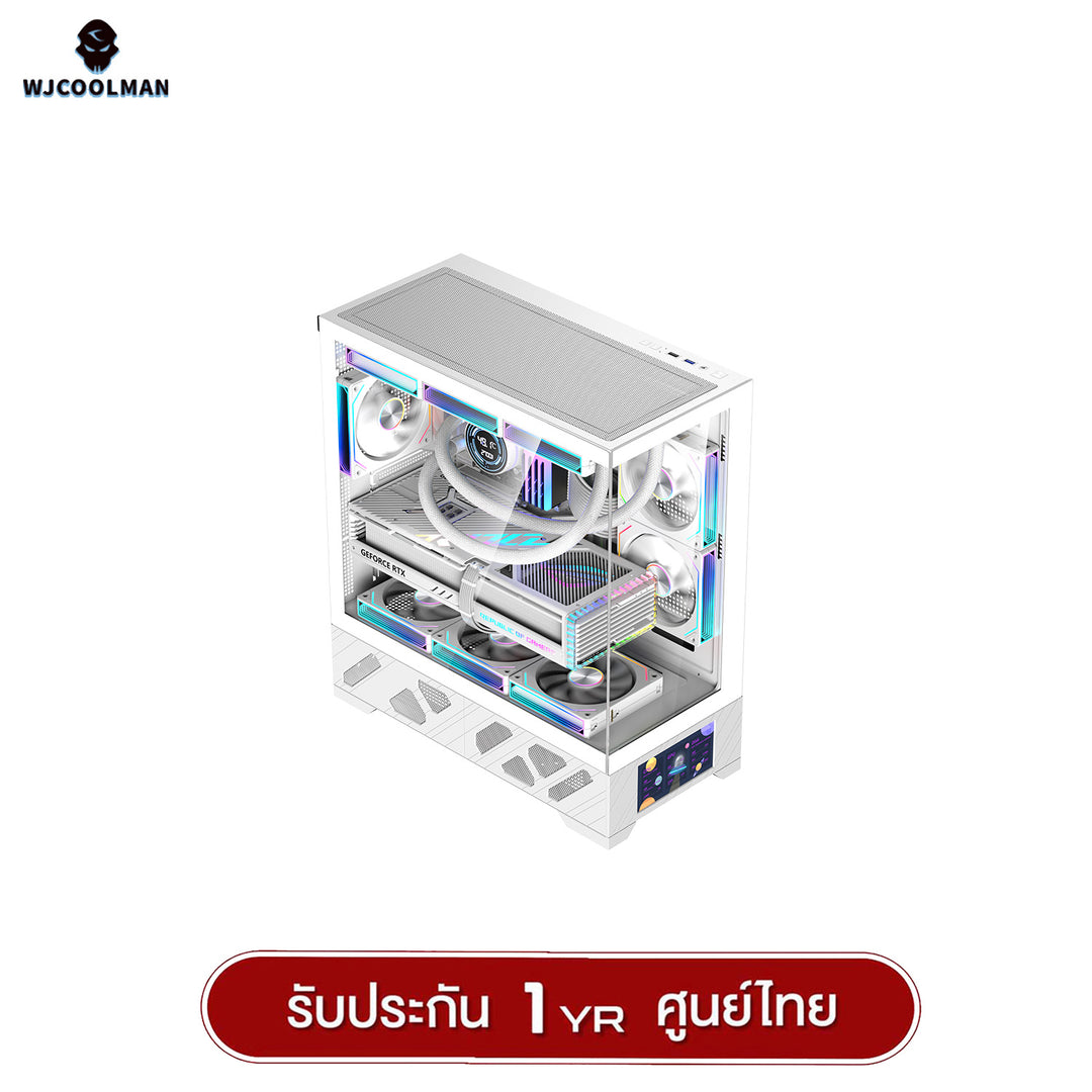 เคสคอมพิวเเตอร์ WJCOOLMAN 215 ATX-X LCD-SubScreen Panorama Tempered Glass Gaming Case รับประกัน 1 ปี