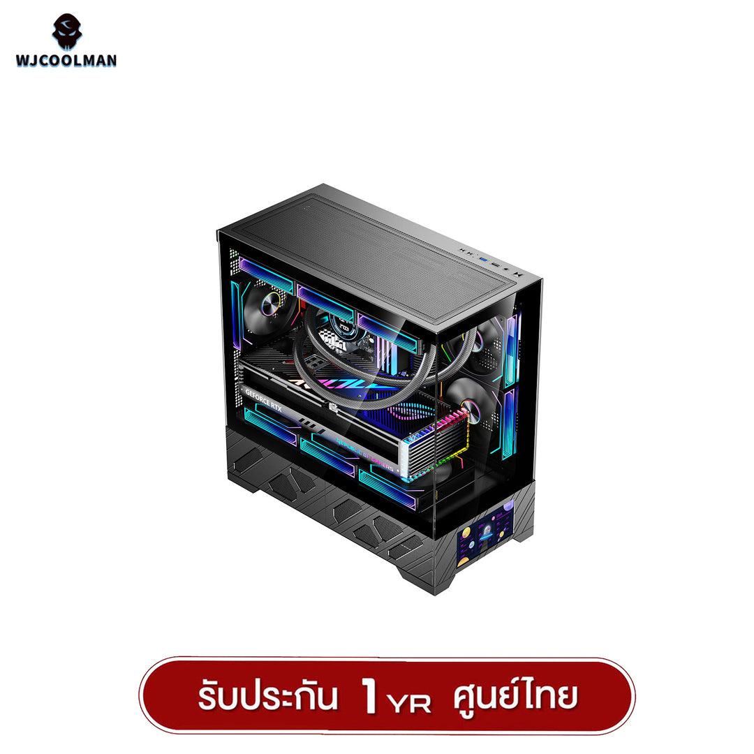 เคสคอมพิวเเตอร์ WJCOOLMAN 215 MATX-X LCD-SubScreen Panorama Tempered Glass Gaming Case รับประกัน 1 ปี