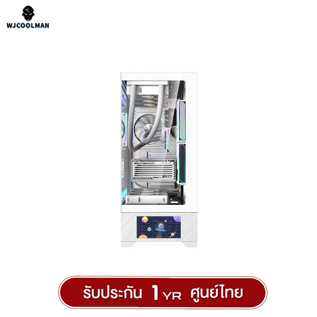 เคสคอมพิวเเตอร์ WJCOOLMAN 215 ATX-X LCD-SubScreen Panorama Tempered Glass Gaming Case รับประกัน 1 ปี