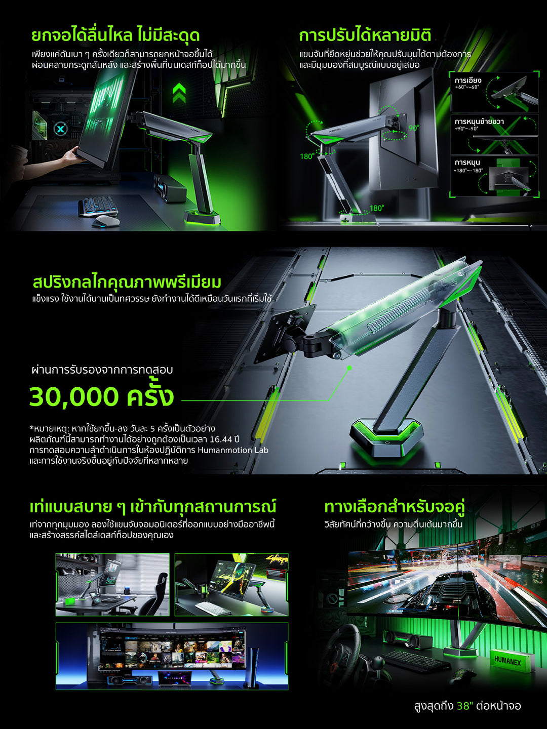 ขาตั้งจอมอนิเตอร์ Humanex TX03-1G / TX03-2G Infinity Mirror RGB Lighting Gaming Monitor Arm | รับประกัน 3 ปี