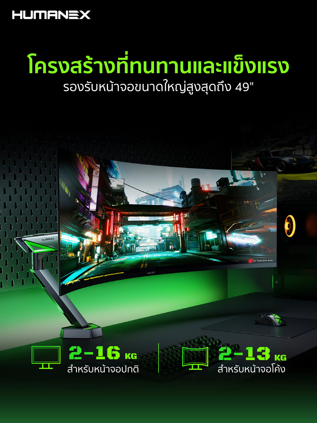 ขาตั้งจอมอนิเตอร์ Humanex TX03-1G / TX03-2G Infinity Mirror RGB Lighting Gaming Monitor Arm | รับประกัน 3 ปี