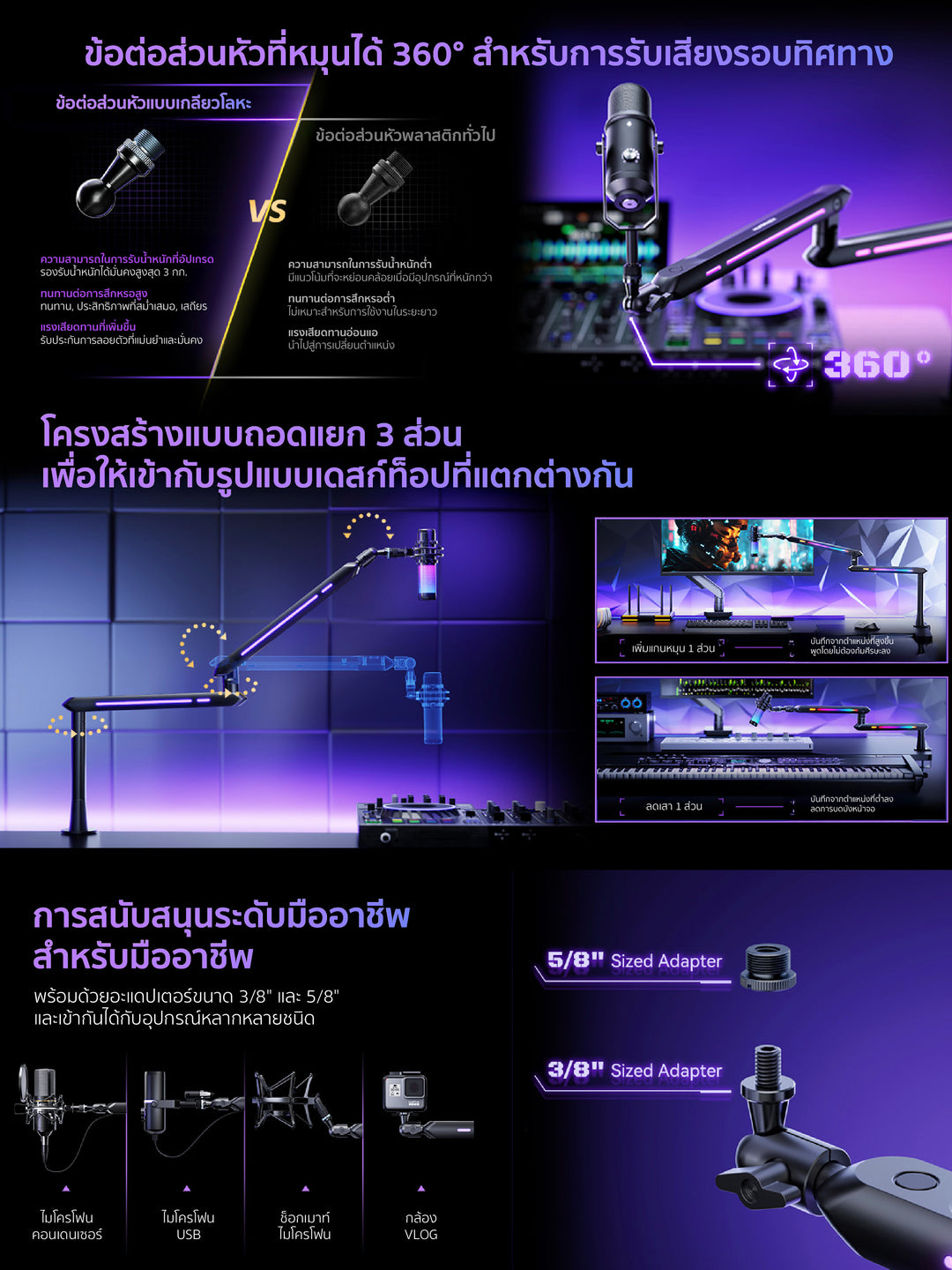 ขาตั้งไมโครโฟน Humanex AX3Pro Light Pursuer Microphone Boom Arm | รับน้ำหนักสูงสุด 3 กก. รับประกัน 3 ปี
