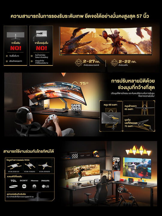 ขาตั้งจอมอนิเตอร์ Humanex TX05-1YE / TX05-1B Divine-Power Premium Gaming Monitor Arm | สำหรับจอ 24-57 นิ้ว ประกัน 3 ปี